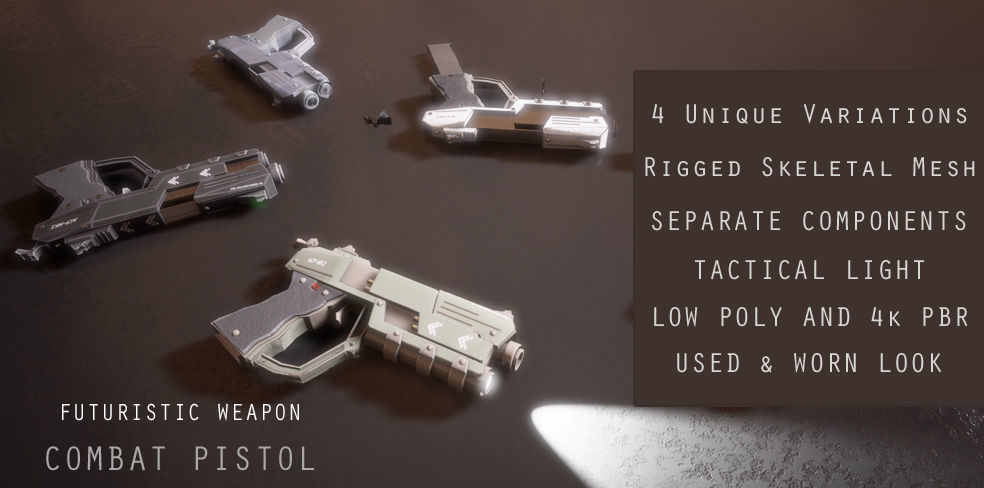 Sci-fi Futuristic Combat Pistol Low-poly 3D model_2