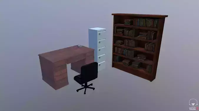 Office model set wooden desk with drawers