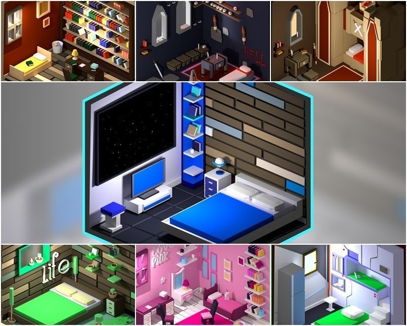 create your own low poly home Low-poly 3D model_1