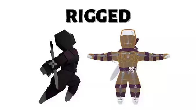 Origami ninja RIGGED  Low-poly 3D model
