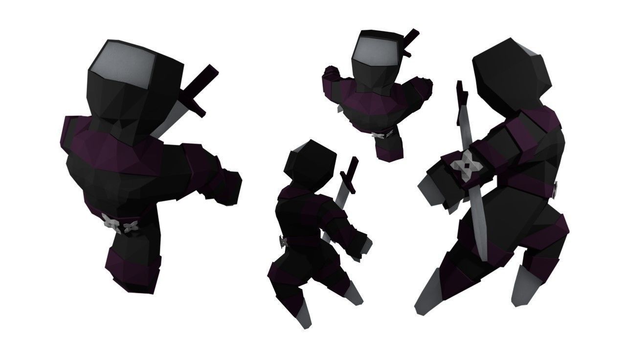 Origami ninja RIGGED  Low-poly 3D model_4