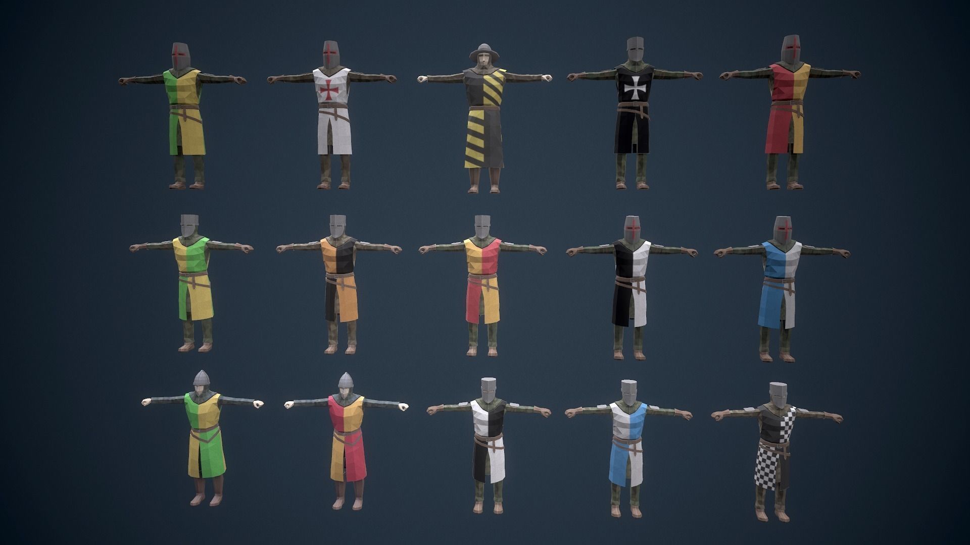 Stylized Medieval Characters Low-poly 3D model_2