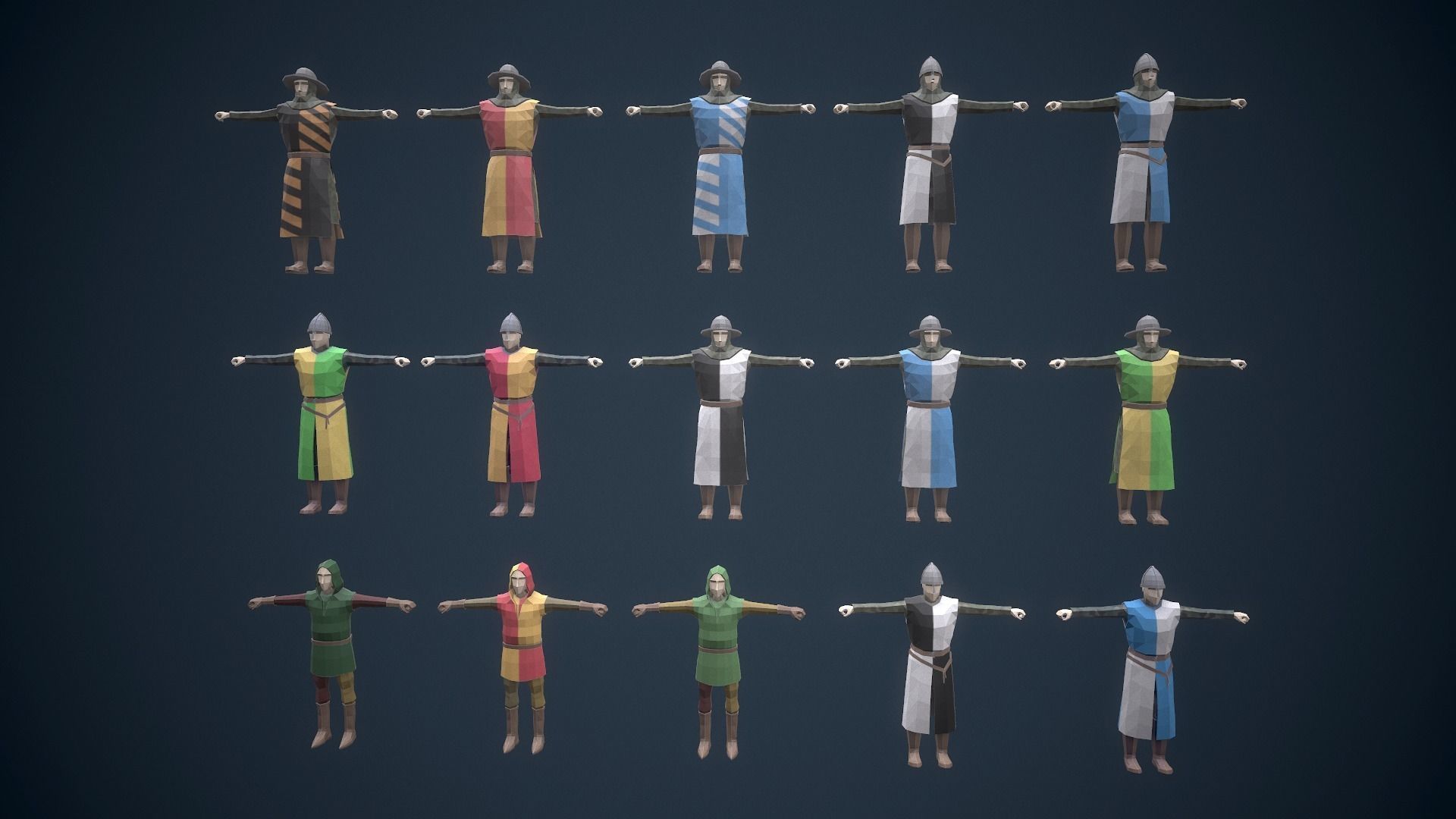 Stylized Medieval Characters Low-poly 3D model_1