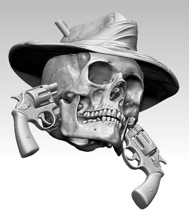 Realistic Guns Revolvers Man skull 3D print model_1