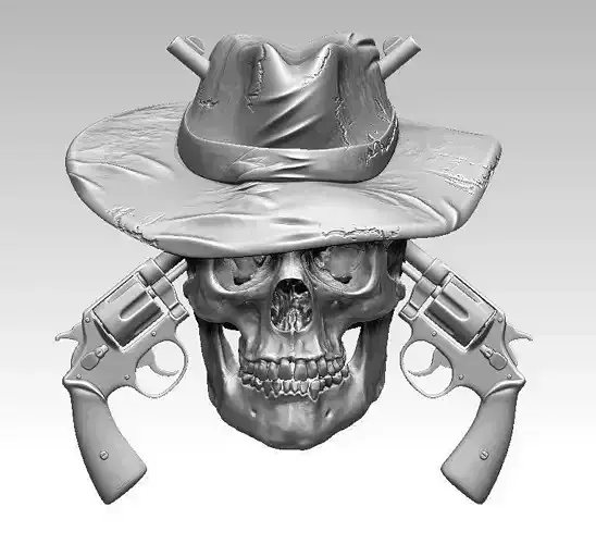 Realistic Guns Revolvers Man skull 3D print model