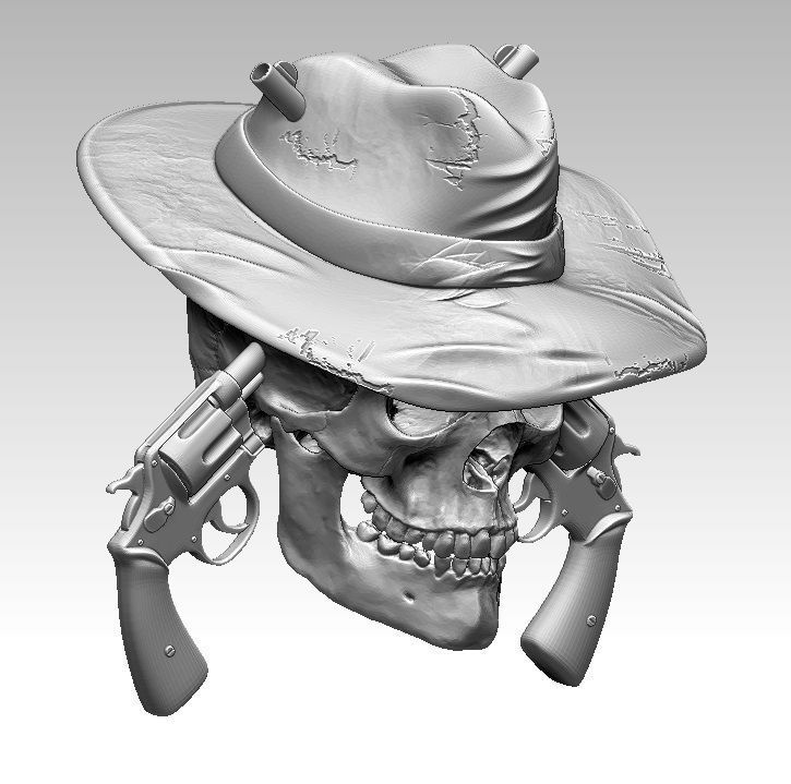 Realistic Guns Revolvers Man skull 3D print model_3