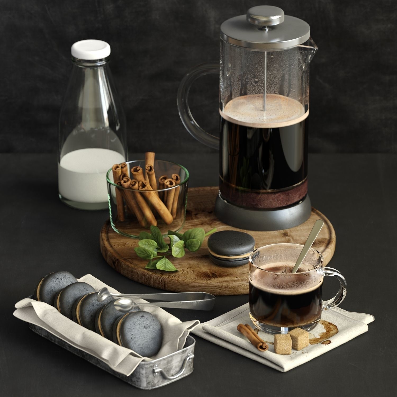 kitchen set 4 french press coffee maker 3D model_3