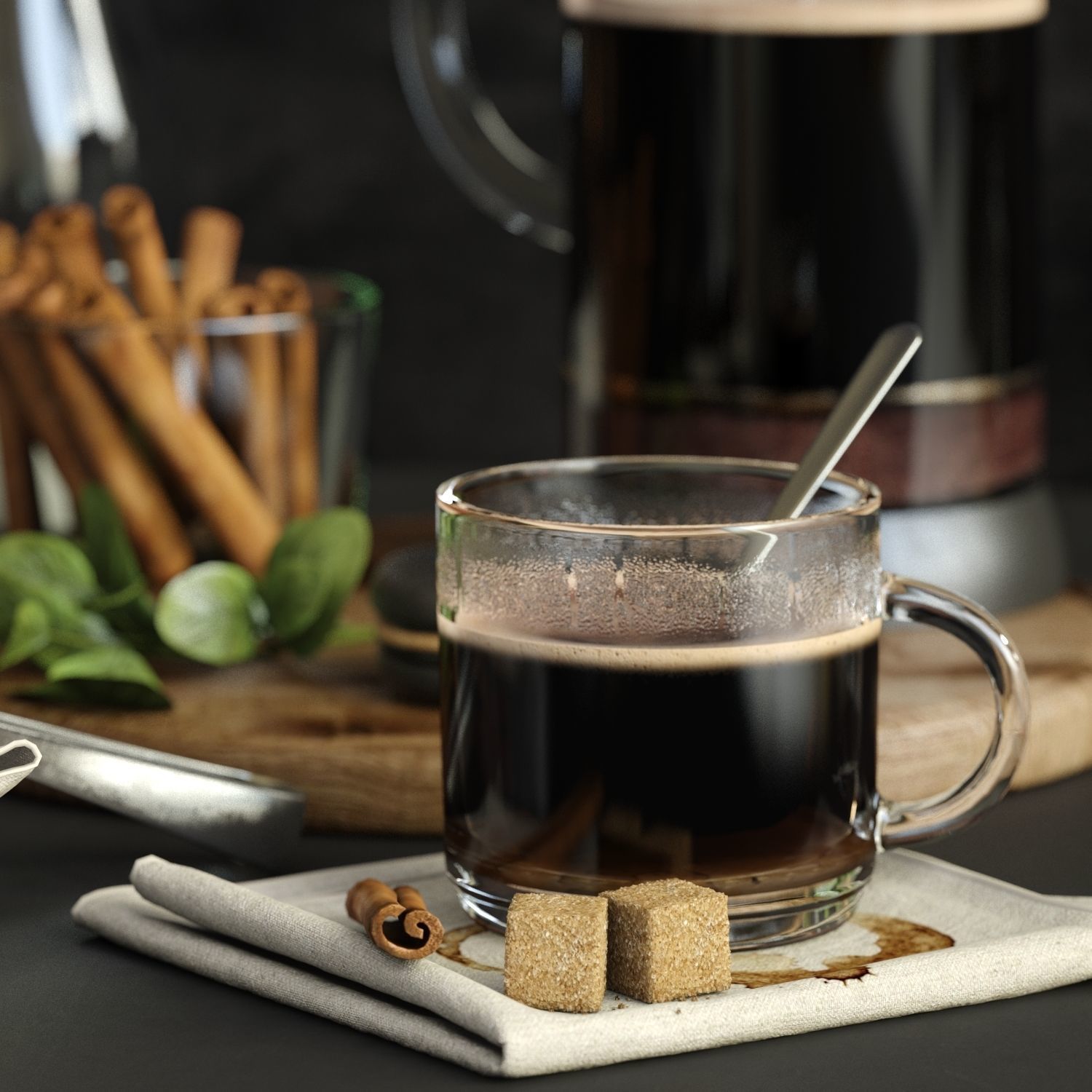 kitchen set 4 french press coffee maker 3D model_2