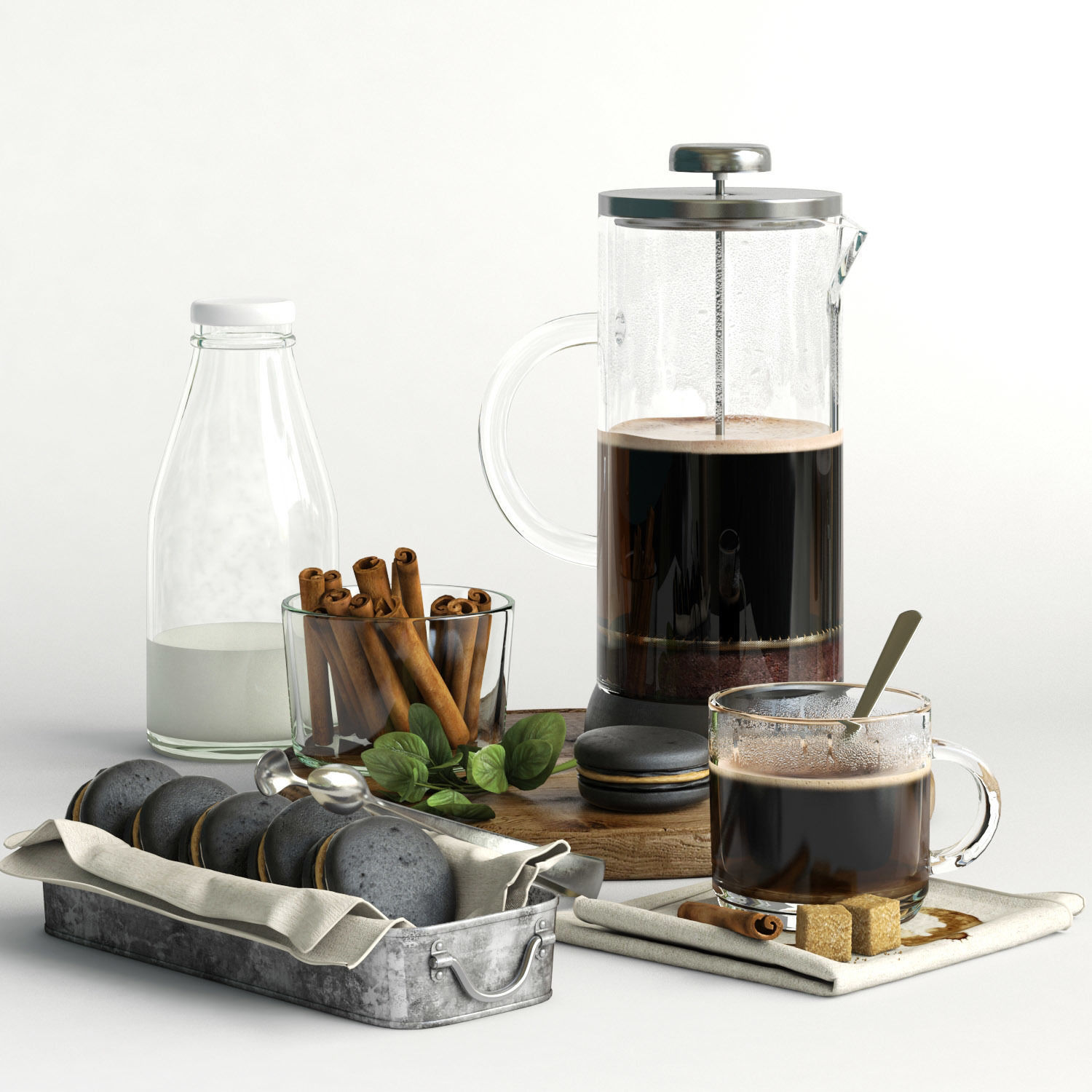 kitchen set 4 french press coffee maker 3D model_1