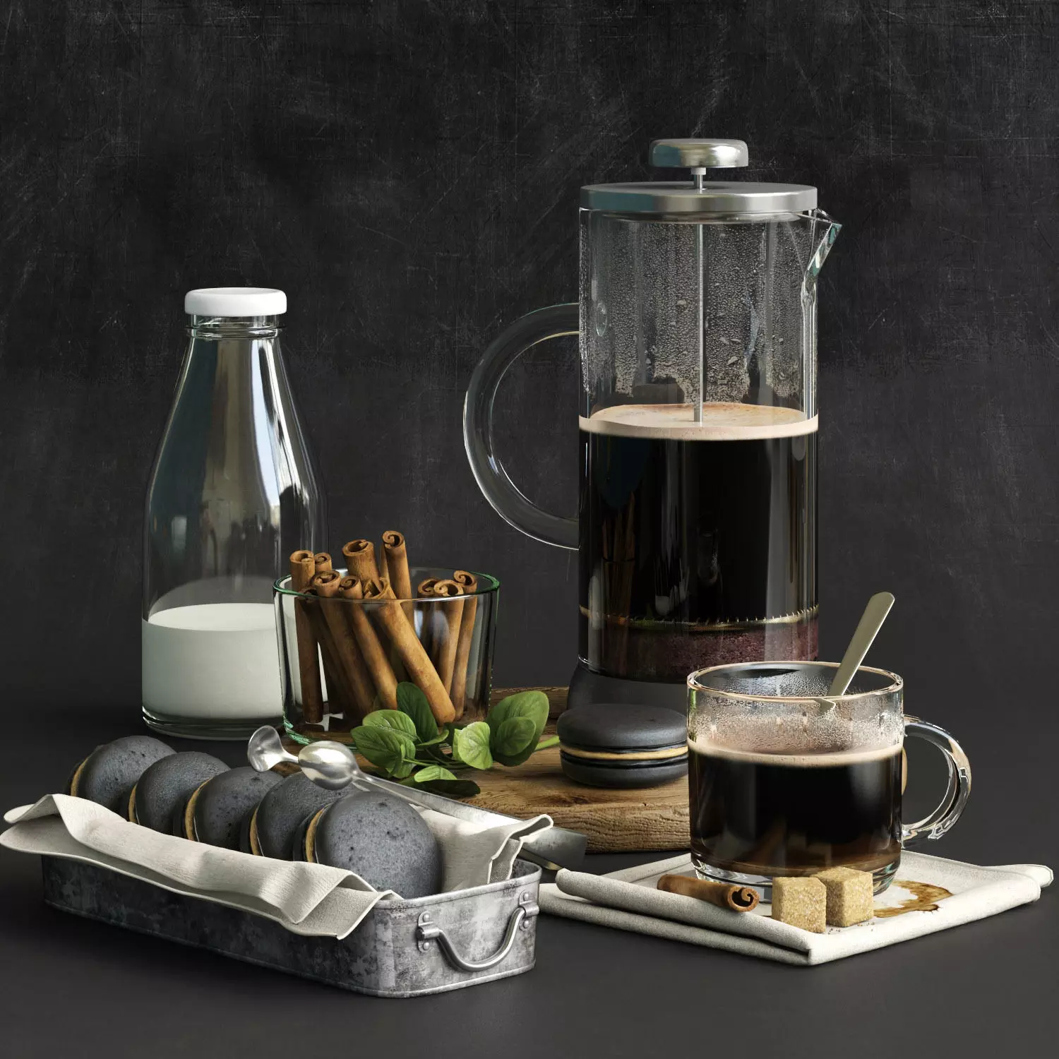 kitchen set 4 french press coffee maker 3D model_0