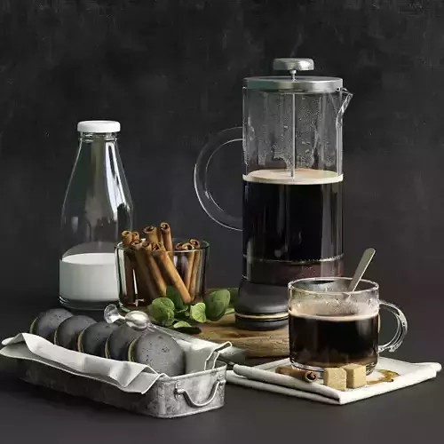 kitchen set 4 french press coffee maker 3D model