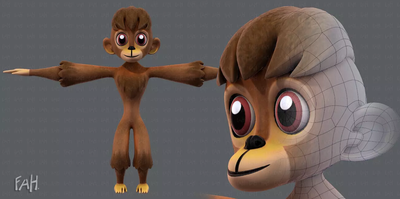 Monkey V01 Low-poly 3D model_0