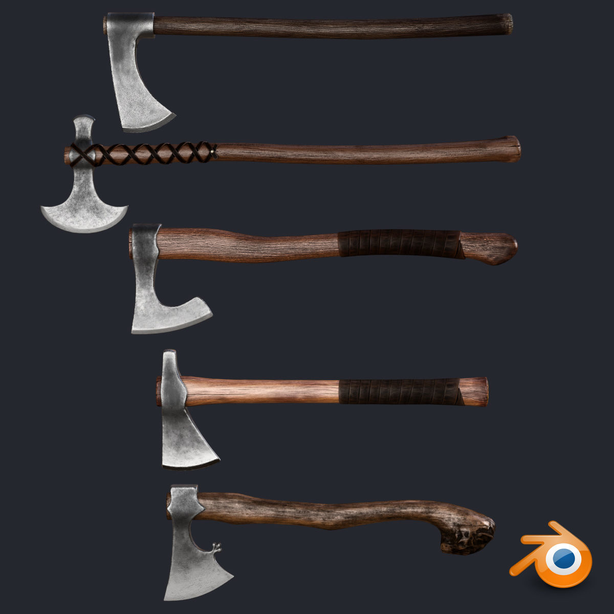 Axe Pack Low Poly Game Ready UE4 Unity Low-poly 3D model_1
