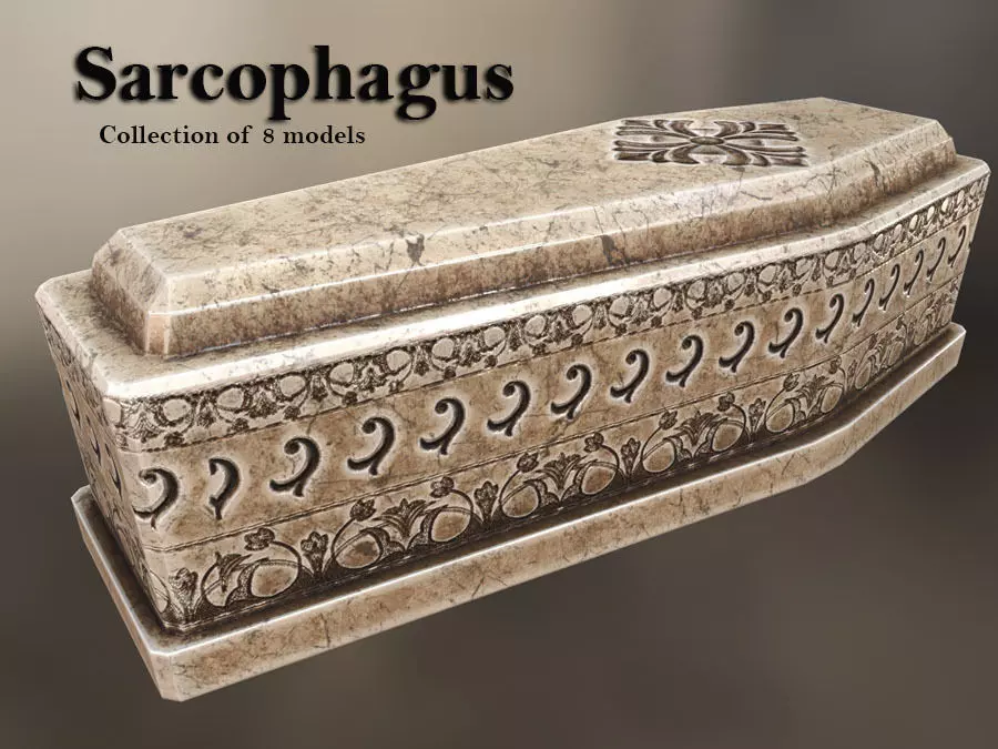 Sarcophagus ornate coffin Low-poly 3D model_0