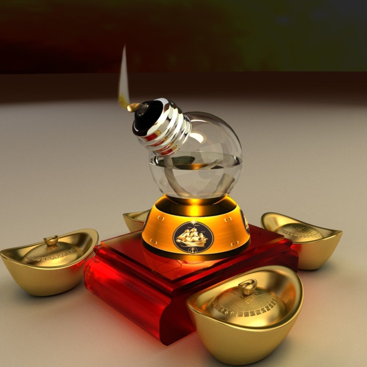 Chinese gold ingot 3D model_1