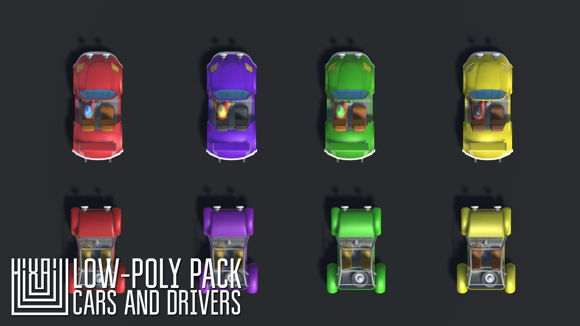 Low-Poly pack cars and drivers Low-poly 3D model_2