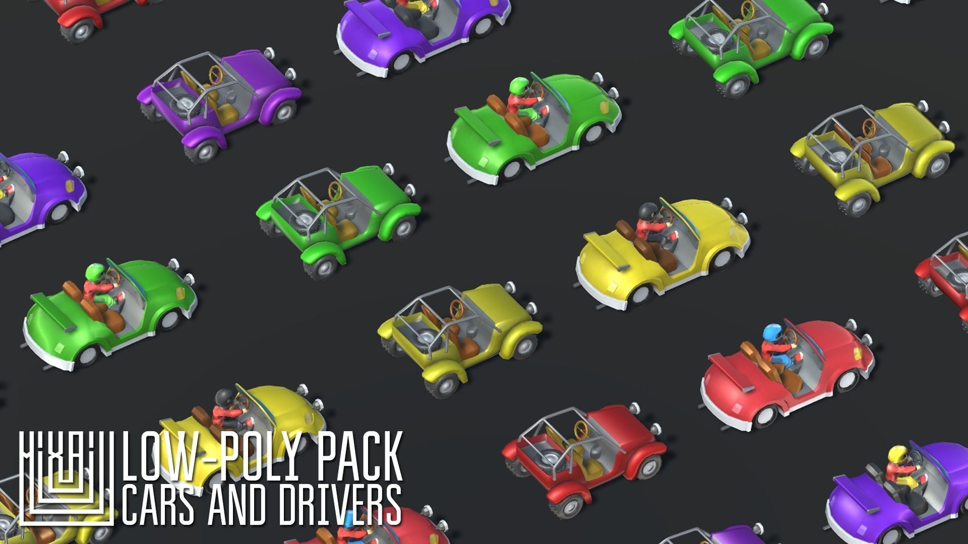 Low-Poly pack cars and drivers Low-poly 3D model_3