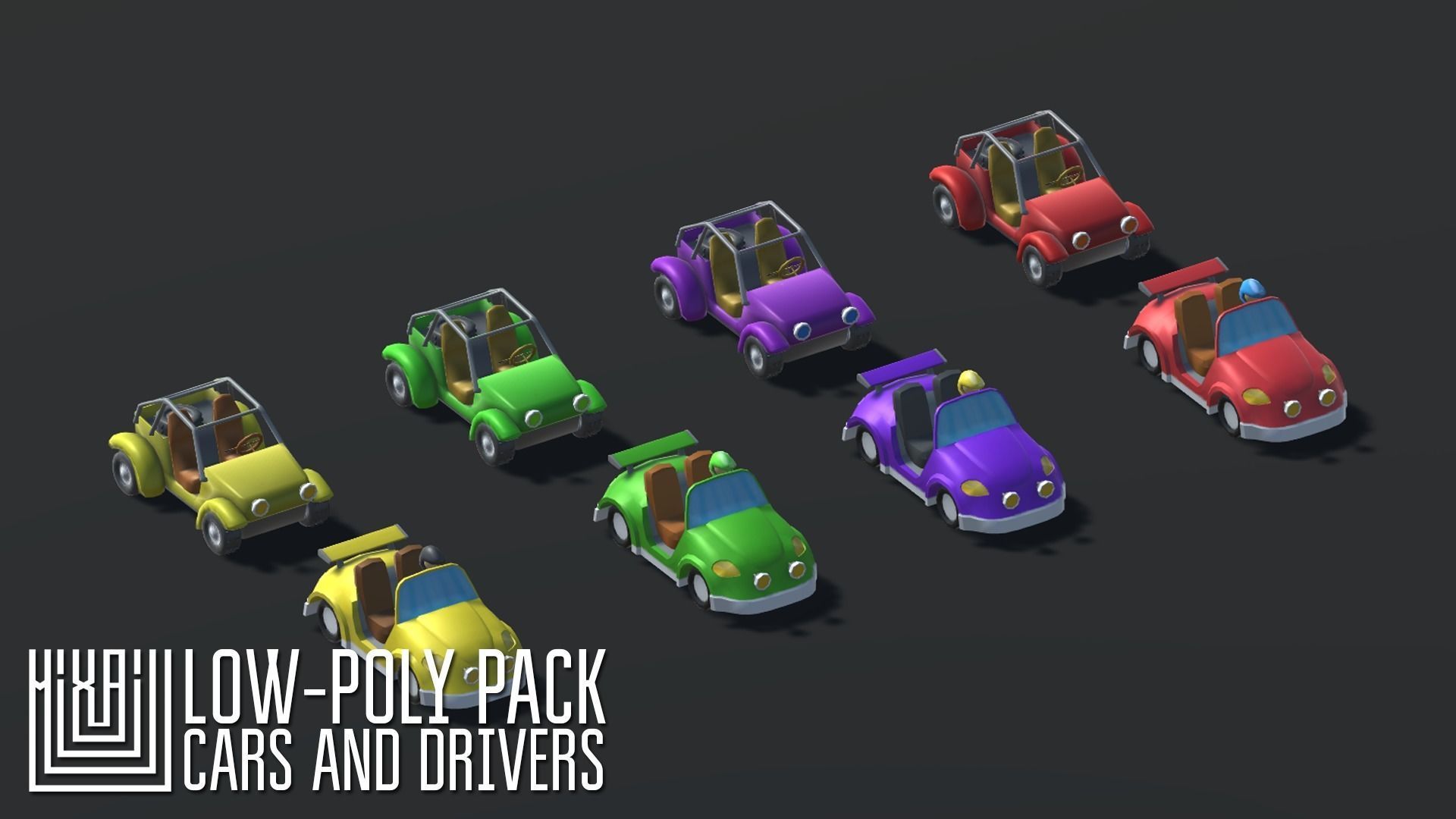 Low-Poly pack cars and drivers Low-poly 3D model_1