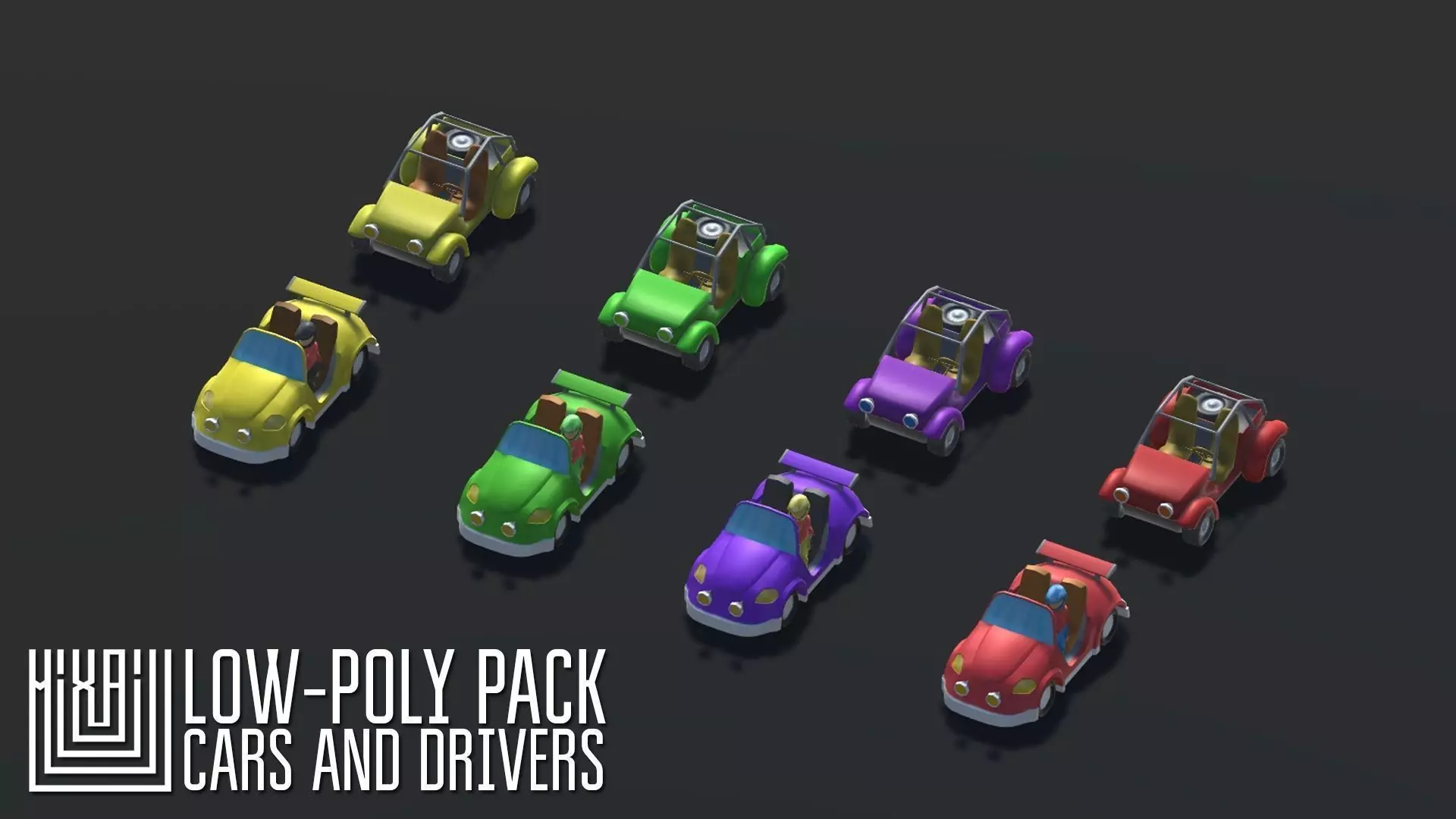 Low-Poly pack cars and drivers Low-poly 3D model_0