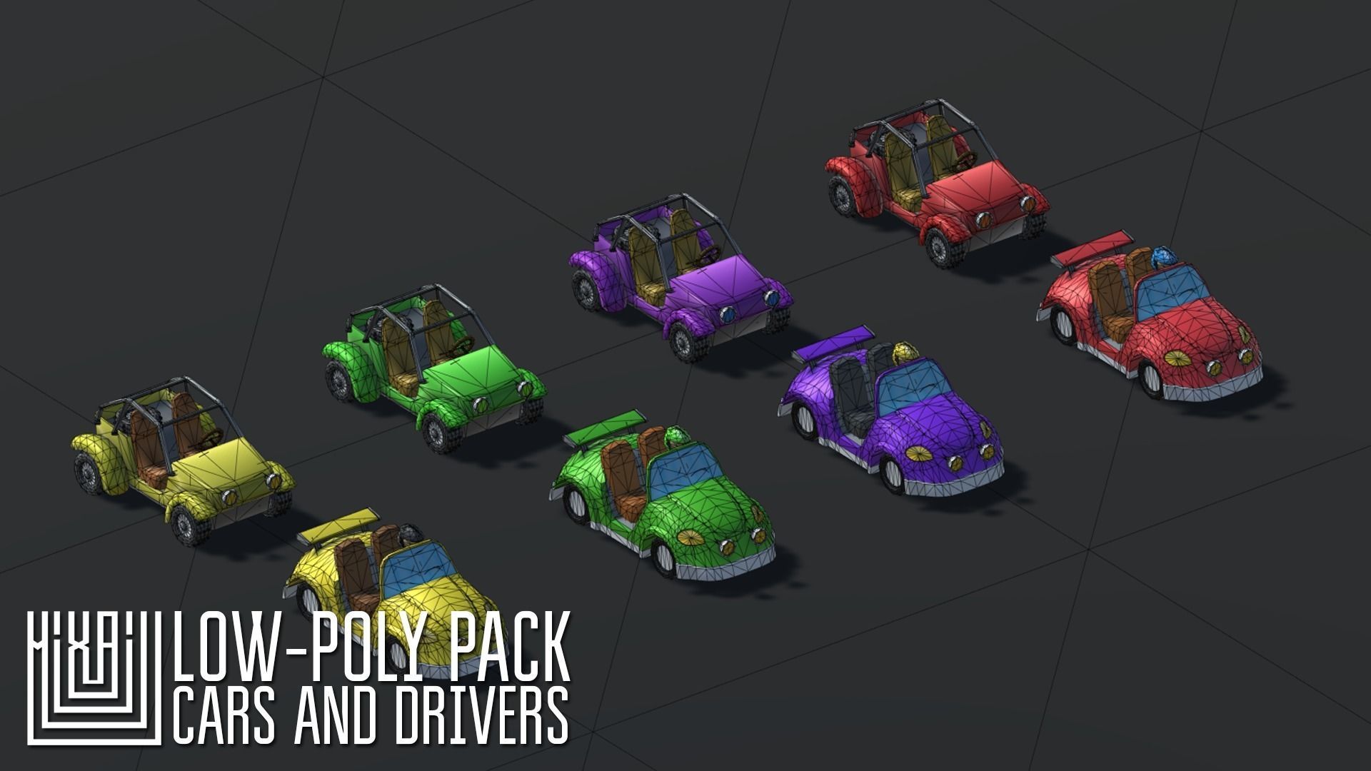 Low-Poly pack cars and drivers Low-poly 3D model_6