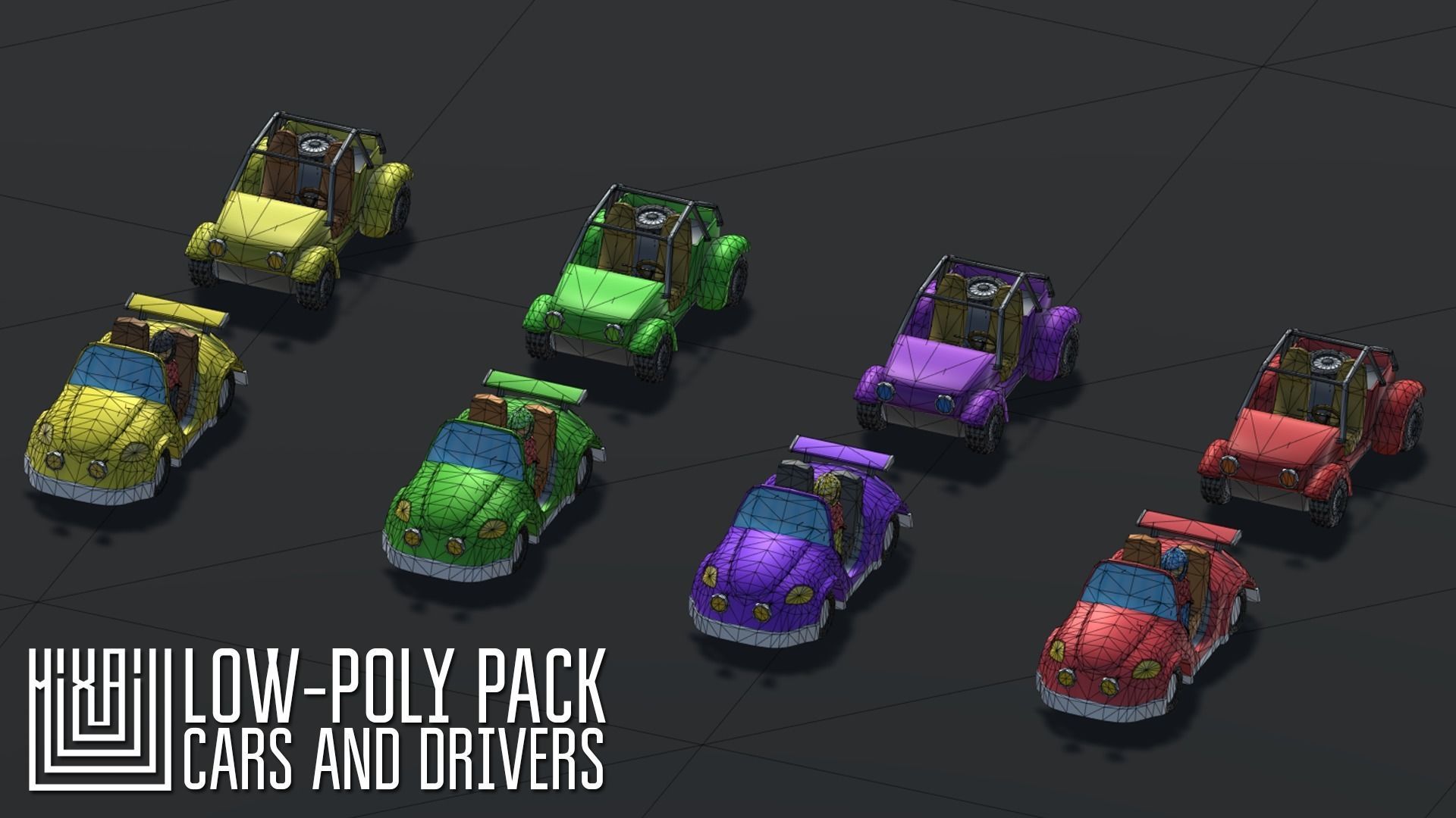 Low-Poly pack cars and drivers Low-poly 3D model_7