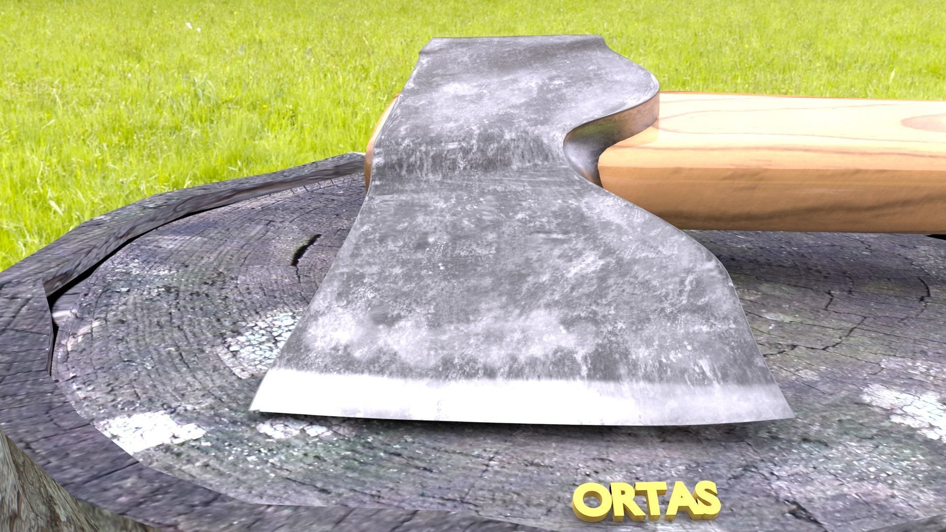 ORTAS AXE NO 3 HARD STEEL REALISTIC FOREST AXE 3D model_9
