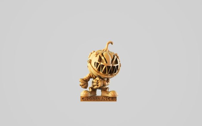 Pumpkin 5 wooden figurine with scary face 3D print model