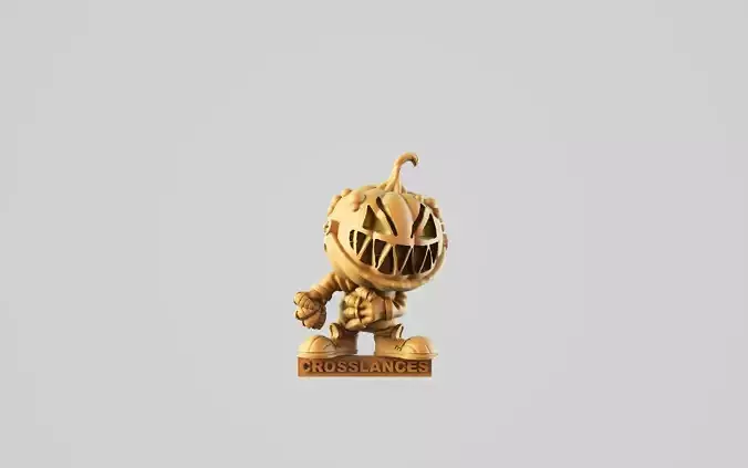 Pumpkin 5 wooden figurine with scary face 3D print model