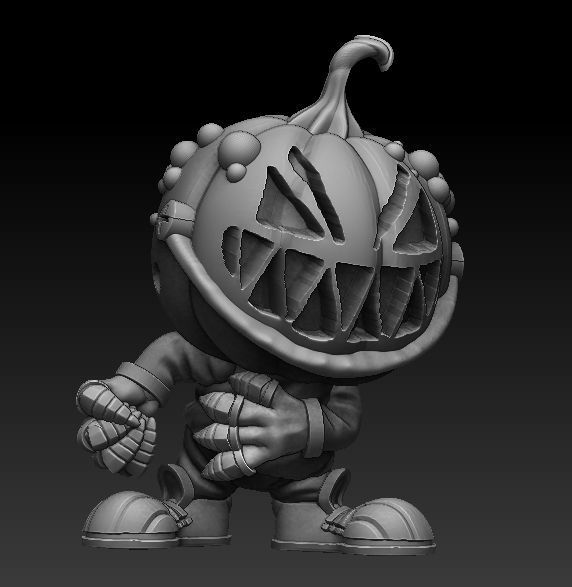 Pumpkin 5 wooden figurine with scary face 3D print model_1