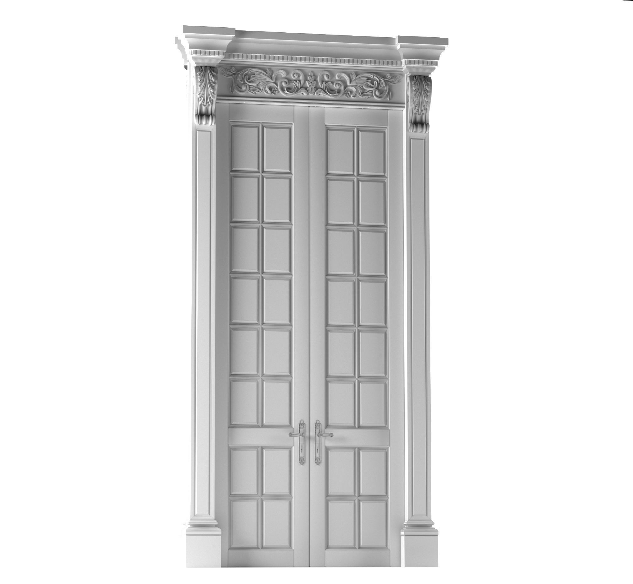 Palace classic swing doors with mirror 3D model_3