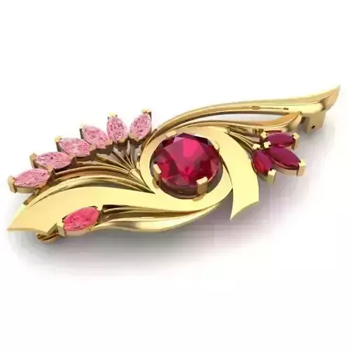 BROOCH gold with ruby stones