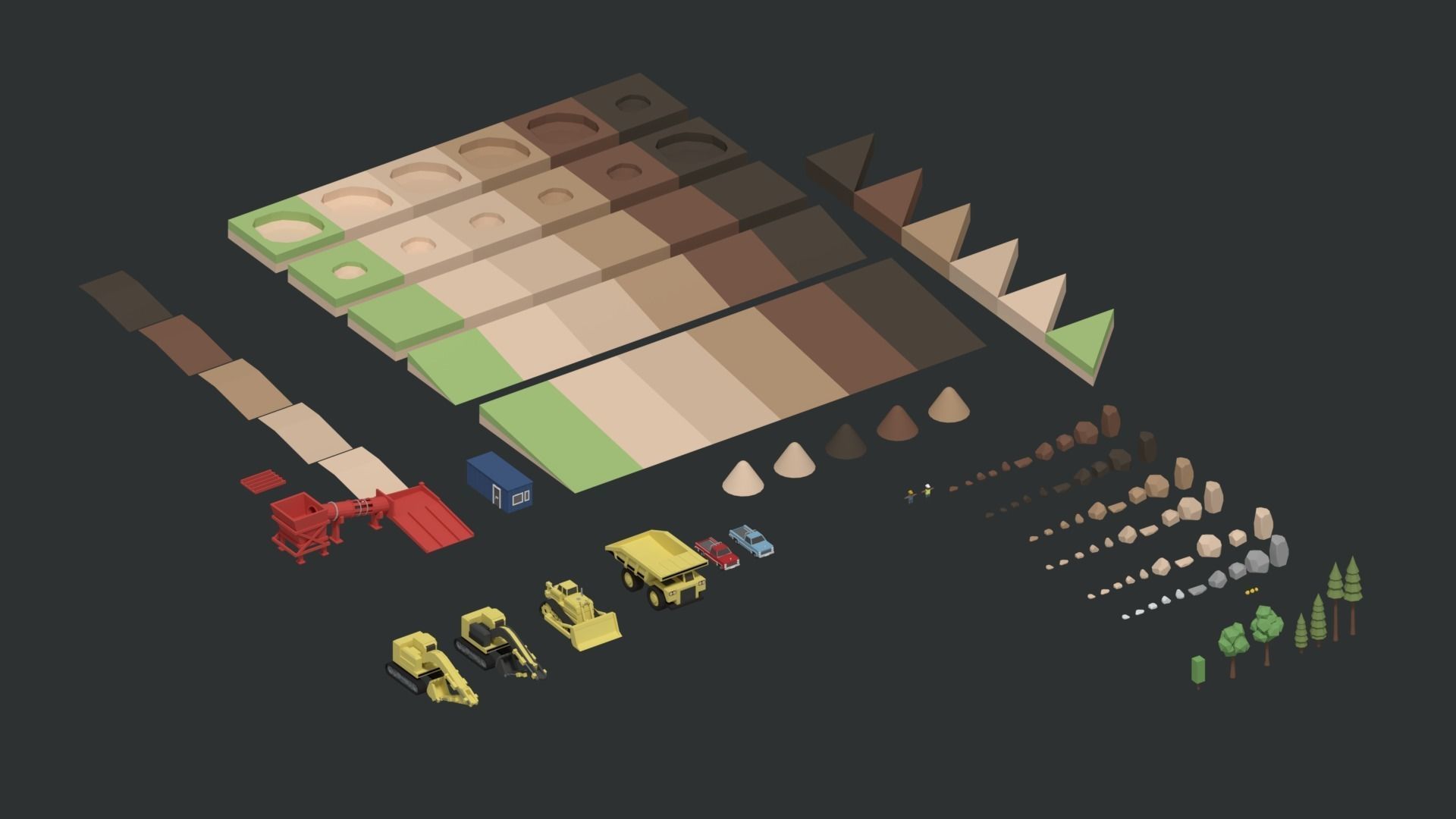 Low Poly Mining construction site in polygons Low-poly 3D model_2