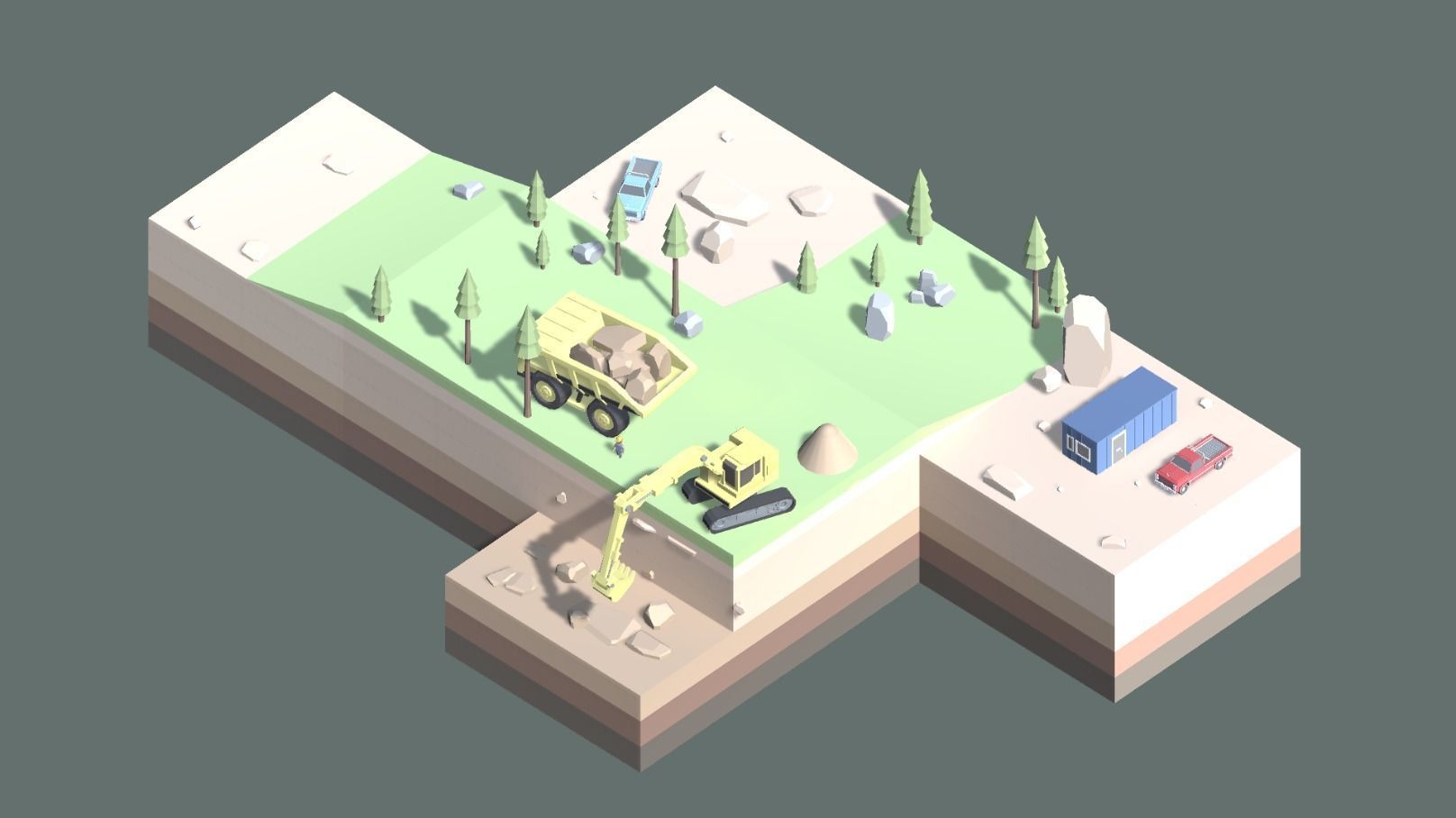 Low Poly Mining construction site in polygons Low-poly 3D model_3
