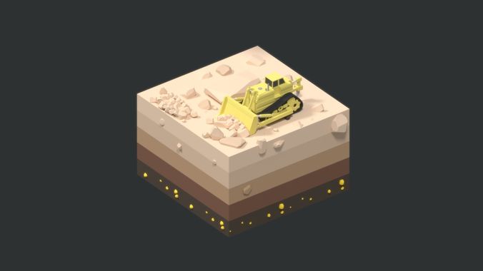 Low Poly Mining construction site in polygons Low-poly 3D model