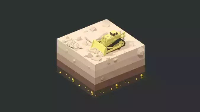 Low Poly Mining construction site in polygons Low-poly 3D model