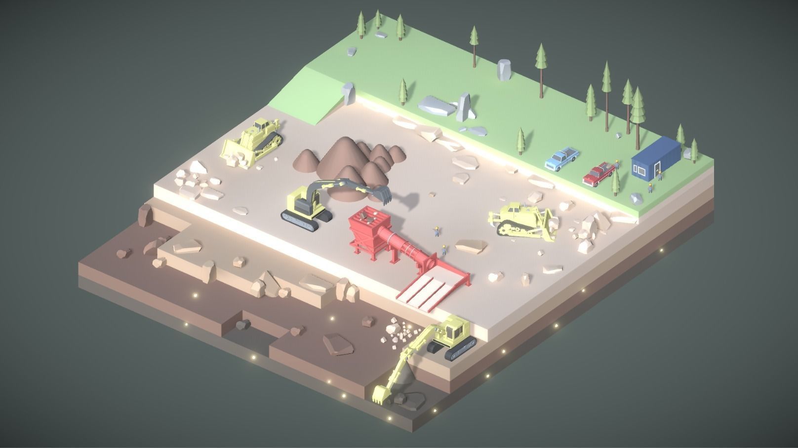 Low Poly Mining construction site in polygons Low-poly 3D model_14