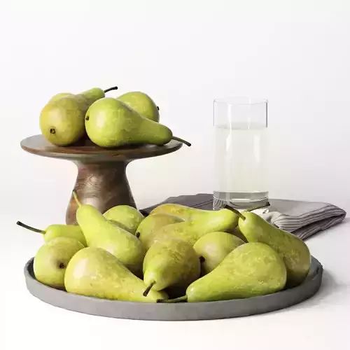 pears on tray with glass of water 3D model