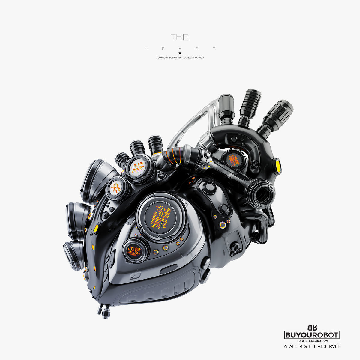 Black robotic heart II  3D model_1