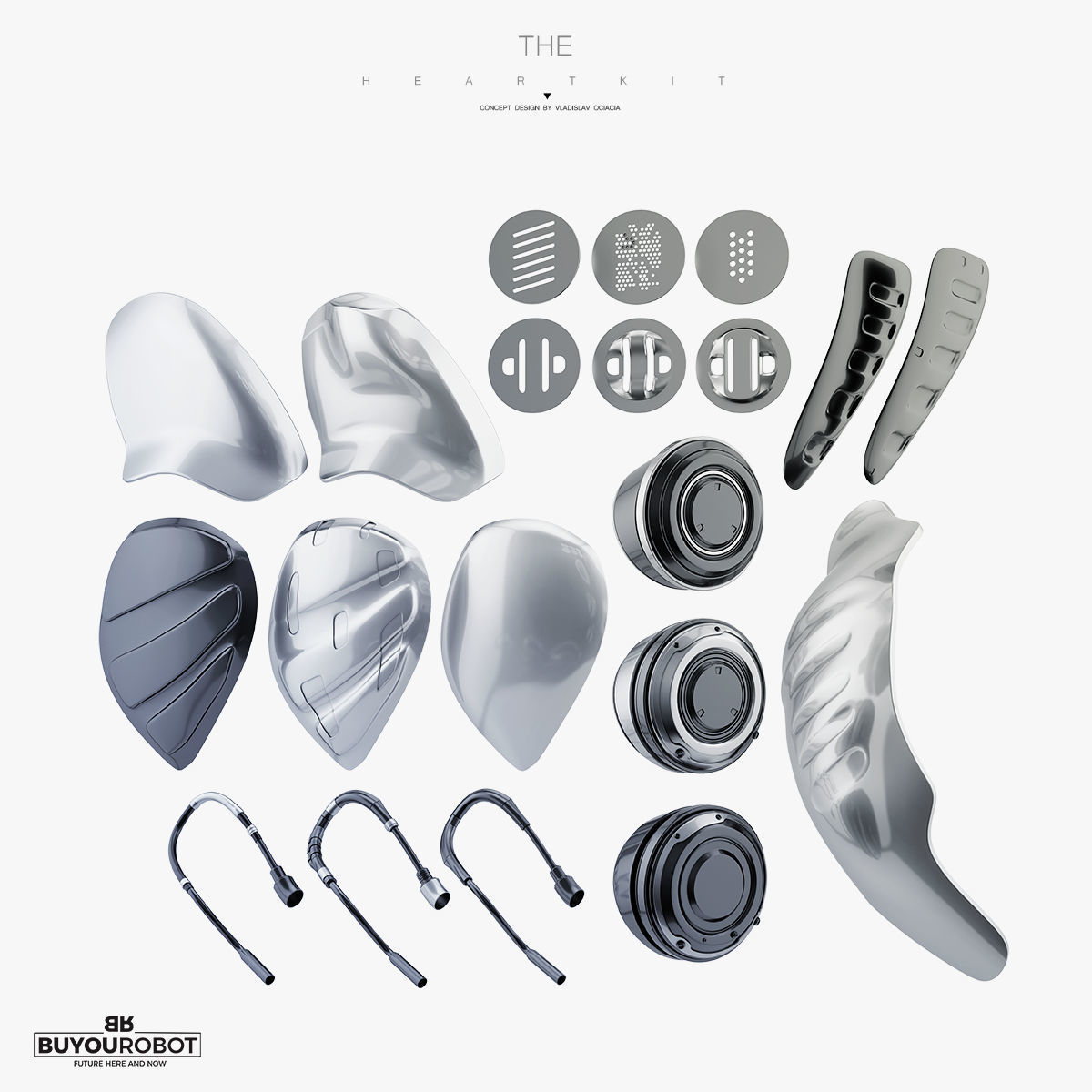 Black robotic heart II  3D model_2