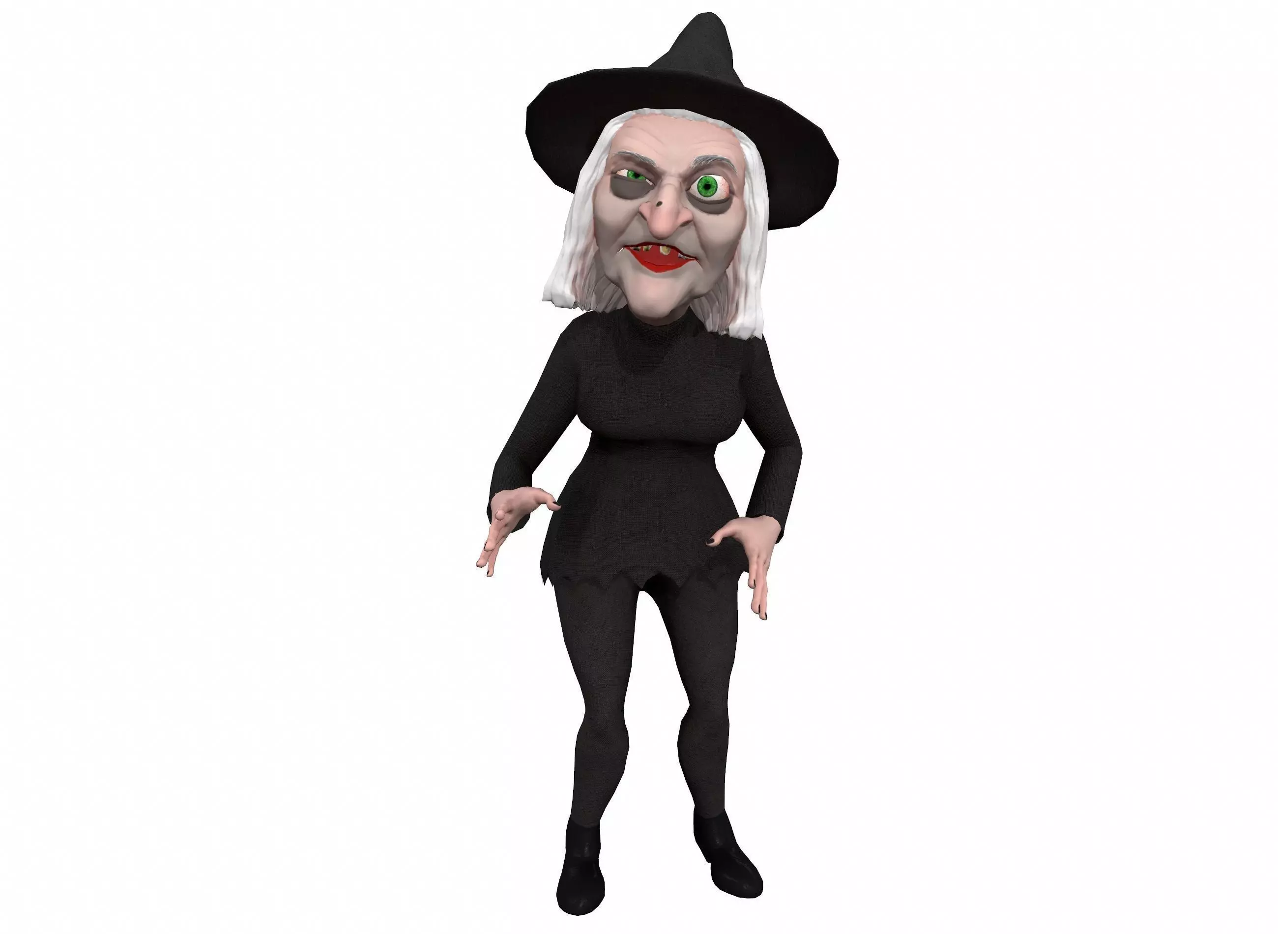 Cartoon witch rigged animated game ready 3D character Low-poly 3D model_0