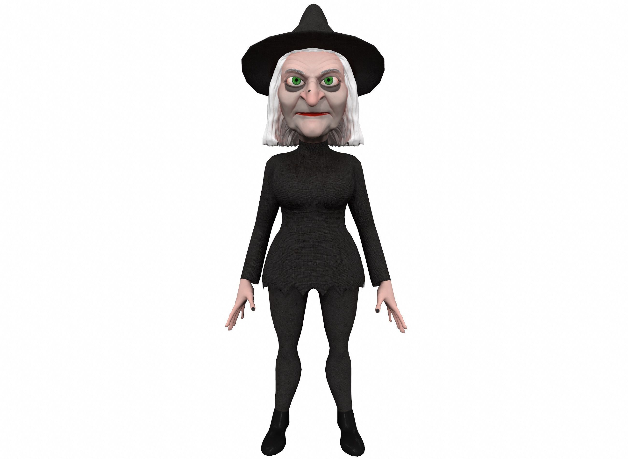 Cartoon witch rigged animated game ready 3D character Low-poly 3D model_2