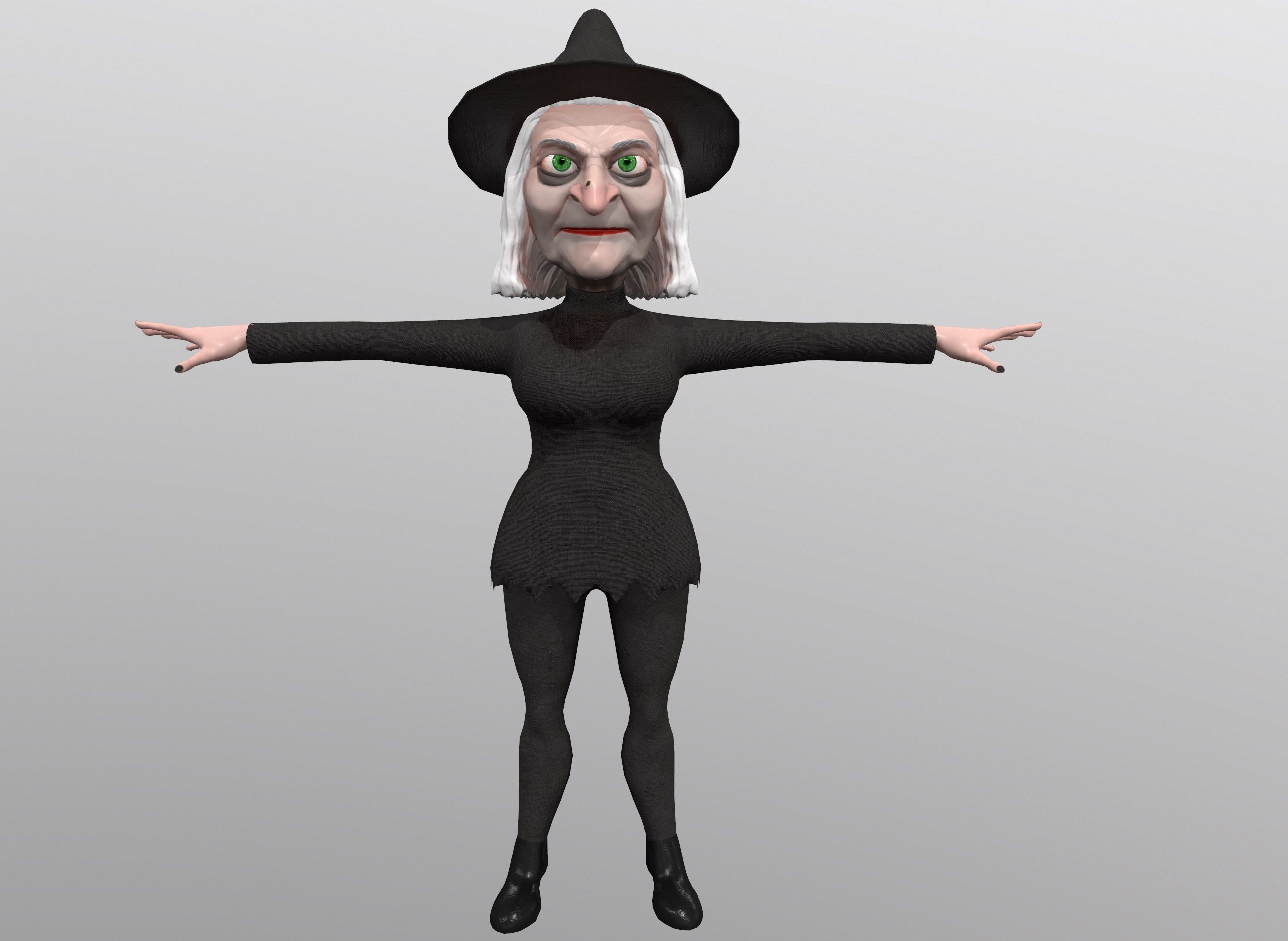Cartoon witch rigged animated game ready 3D character Low-poly 3D model_4