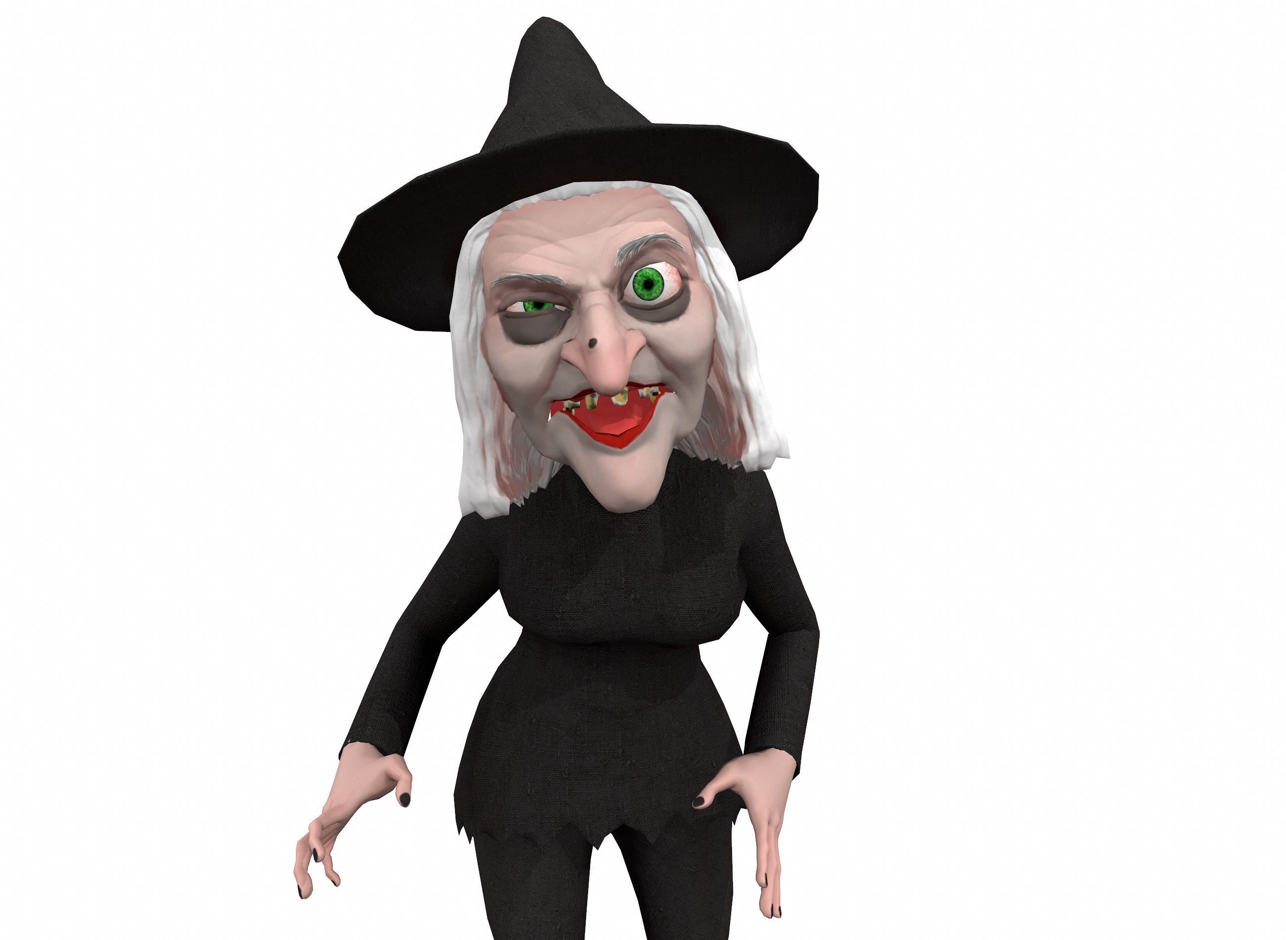 Cartoon witch rigged animated game ready 3D character Low-poly 3D model_7
