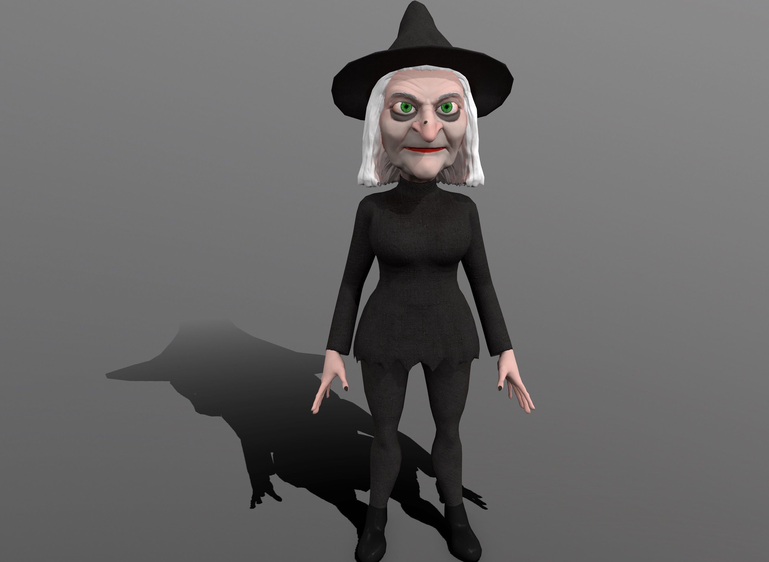 Cartoon witch rigged animated game ready 3D character Low-poly 3D model_5