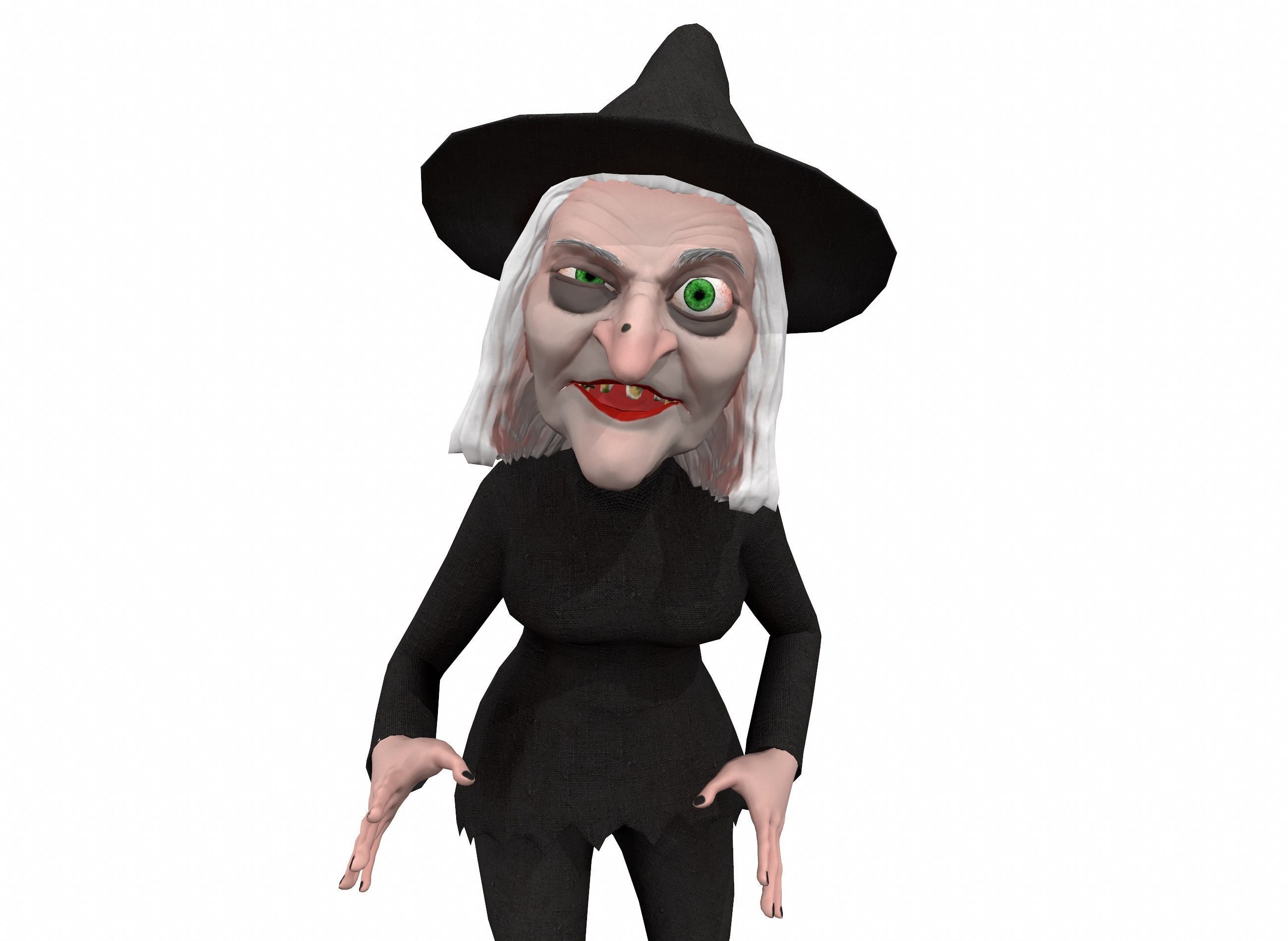 Cartoon witch rigged animated game ready 3D character Low-poly 3D model_6