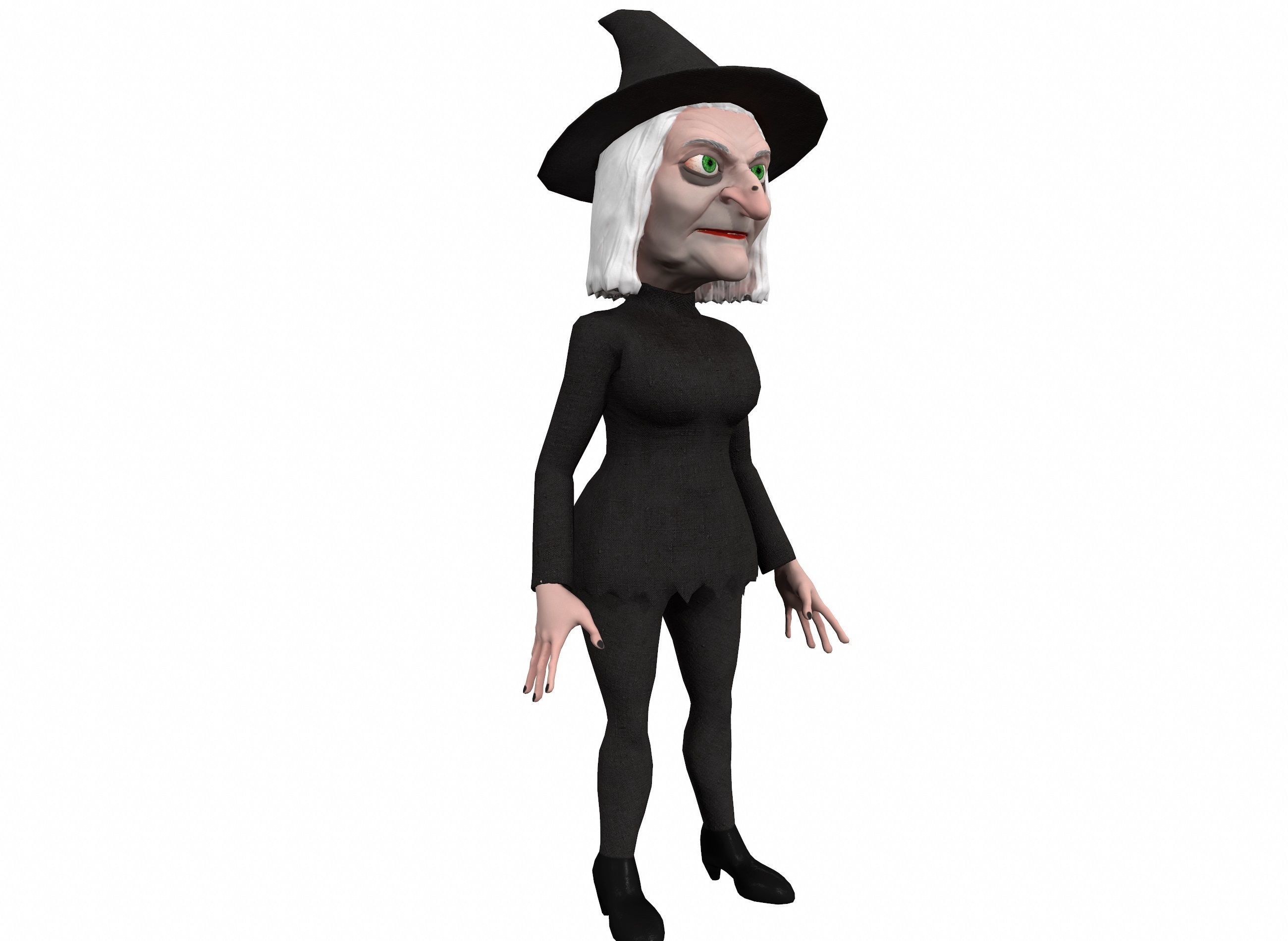 Cartoon witch rigged animated game ready 3D character Low-poly 3D model_3