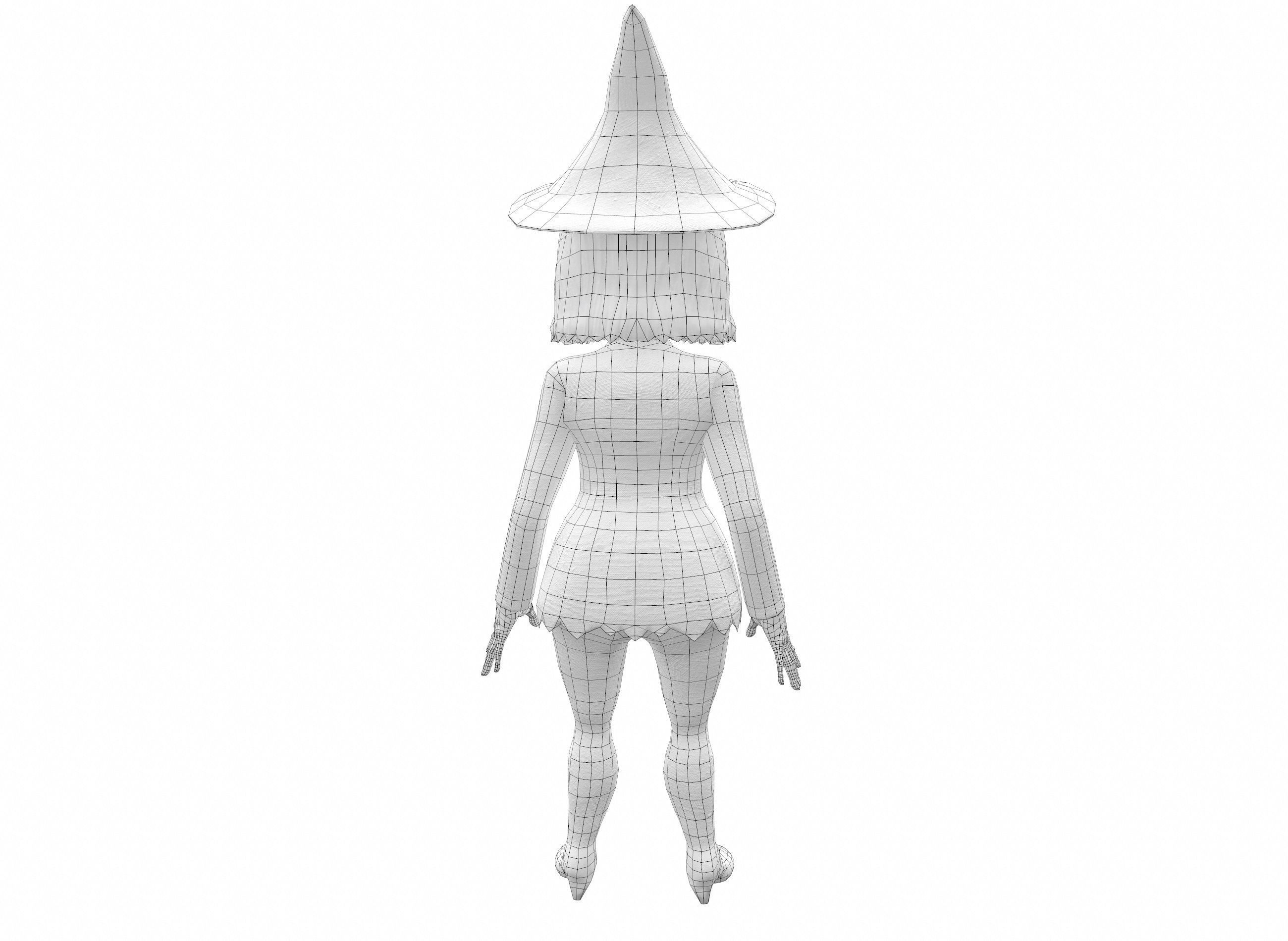 Cartoon witch rigged animated game ready 3D character Low-poly 3D model_17