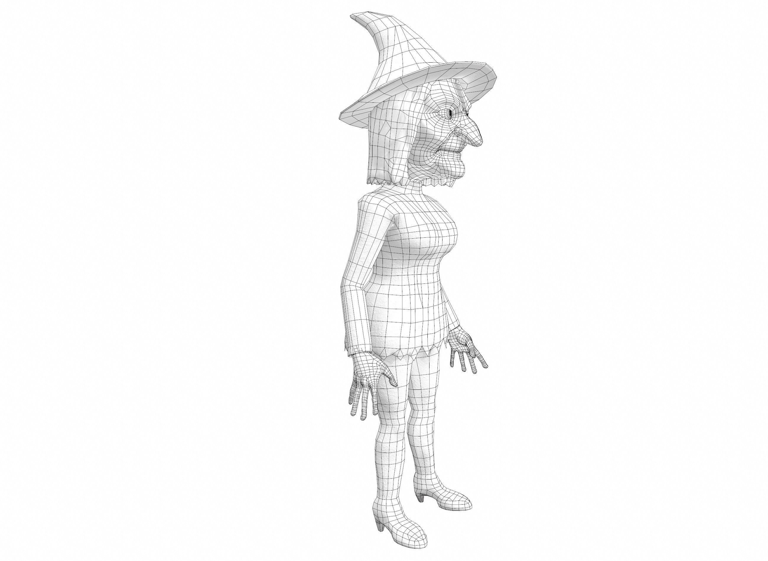 Cartoon witch rigged animated game ready 3D character Low-poly 3D model_18