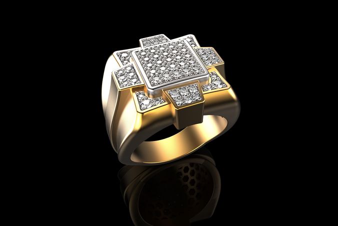 18K Yellow Gold Diamond Rings for Men 5 3D print model