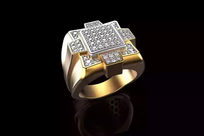 18K Yellow Gold Diamond Rings for Men 5 3D print model